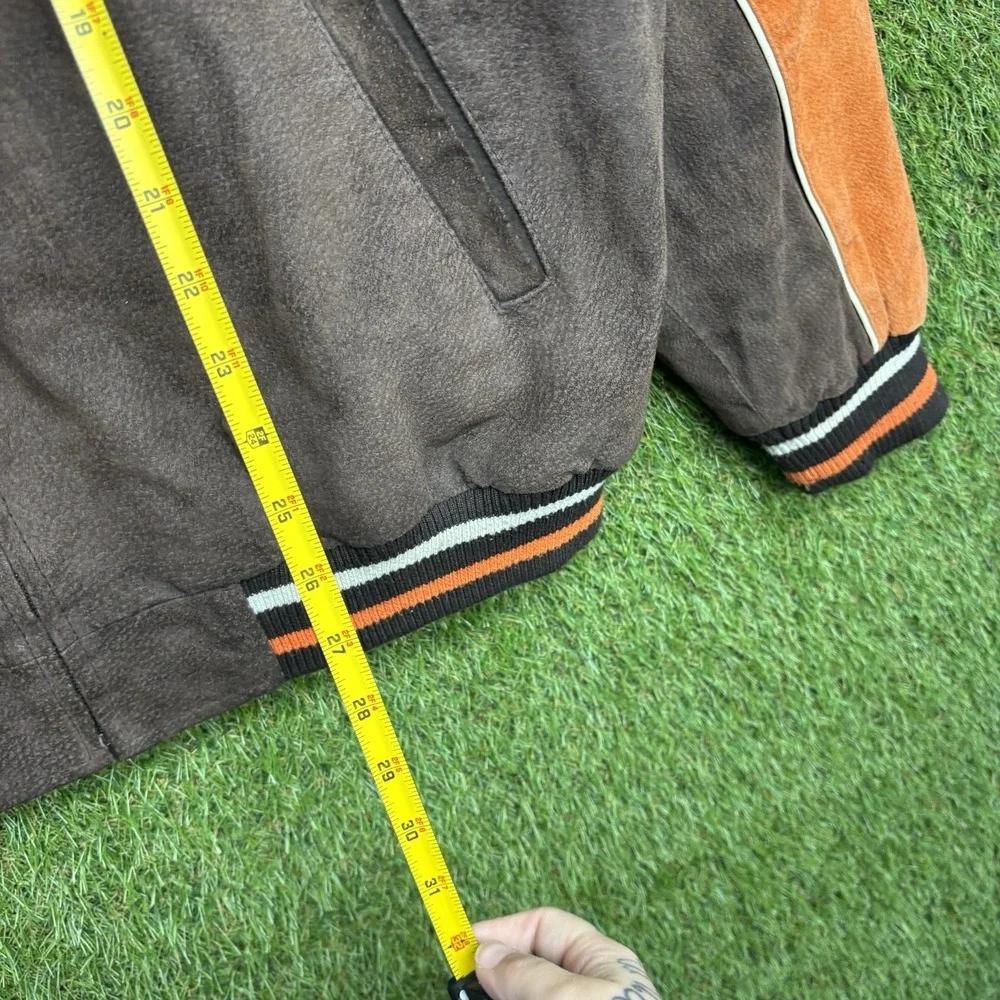 Cleveland Browns Leather Jacket Mens XL Orange Brown Logo NFL Zip Up Embroidered